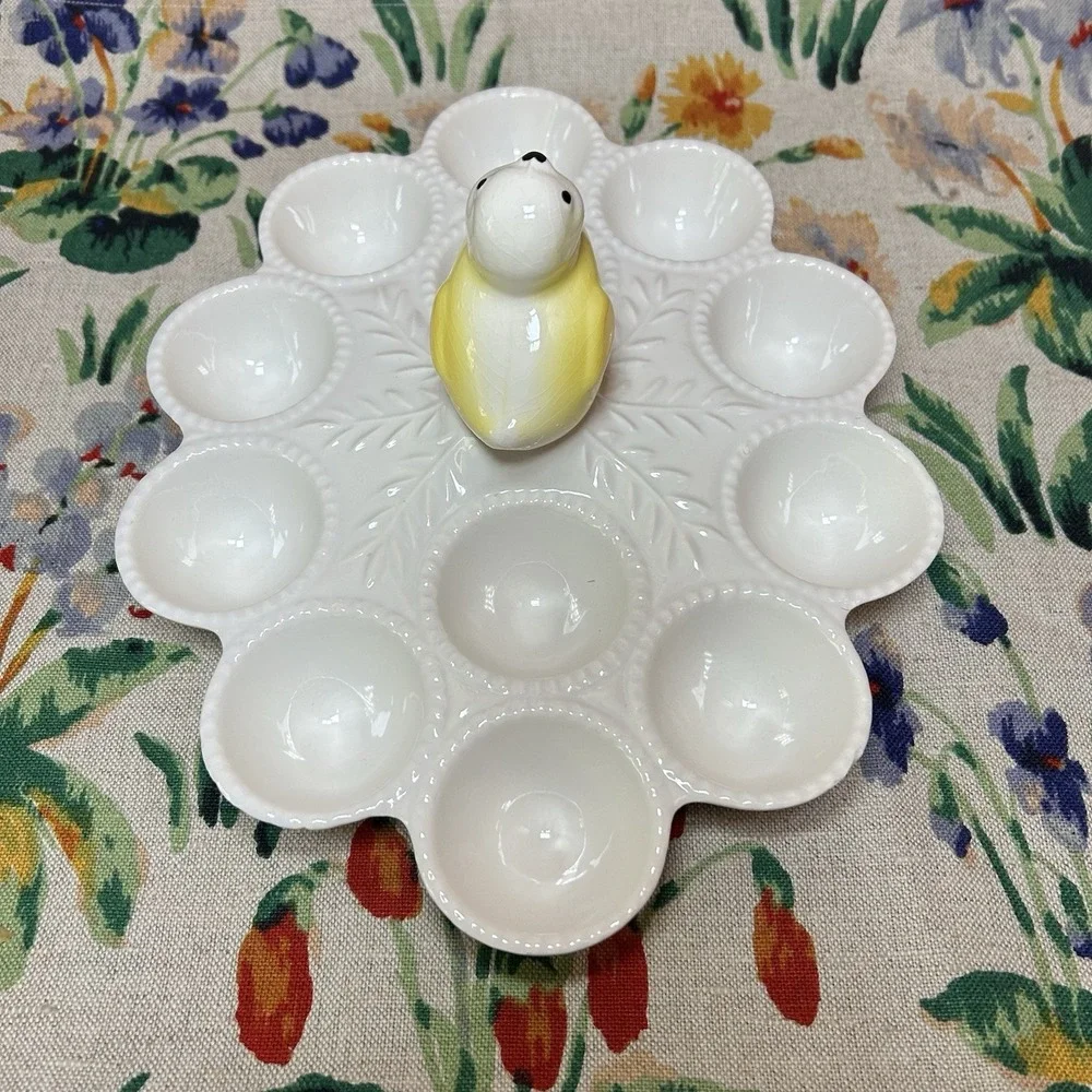 Vintage Easter California Pottery Chick Bird Deviled Egg Plate Dish Platter Tray
